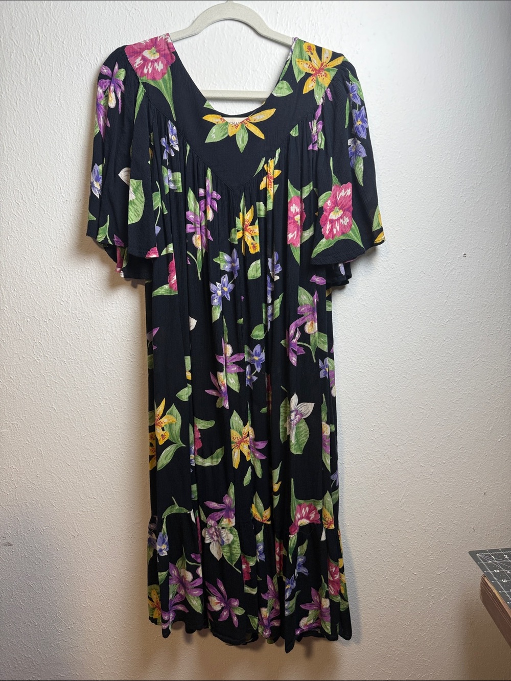 Bechamel Black Maxi Dress with Multicolor Floral Print